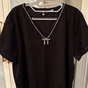 Women's Sparkle-Bow V-Neck Knit Top